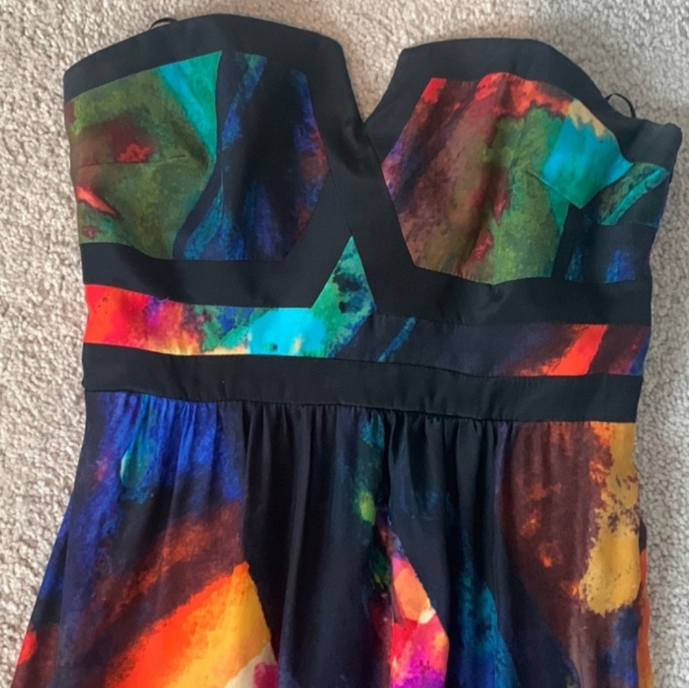 Alice & Trixie Valeria Silk Watercolor Strapless Maxi Gown Dress Small - Picture 12 of 14